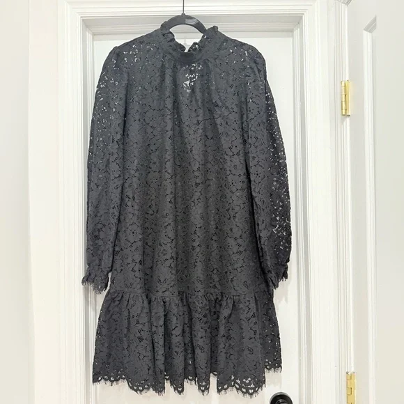 J. Crew Charcoal Lace Long Sleeve Dress - Picture 1 of 12